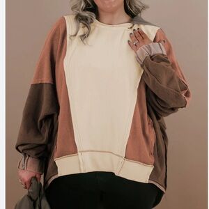 Moco Brown Plus Size Exposed Seam Patchwork Sweatshirt new never worn